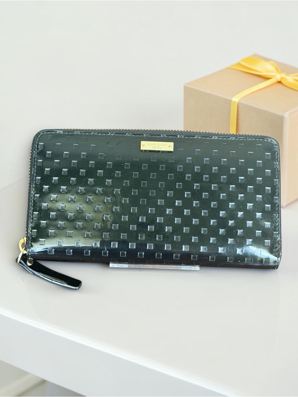 kate spade Black Patent Embossed Zip Around Wallet